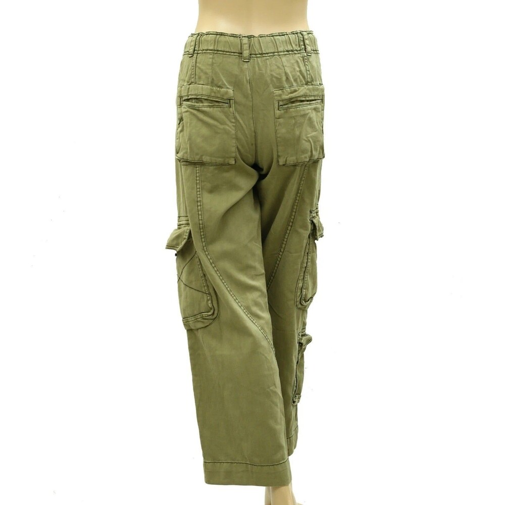 Free People Cargo Trousers Pants Low-Rise Denim Solid Smocked Cotton M 288711 - Picture 4 of 4